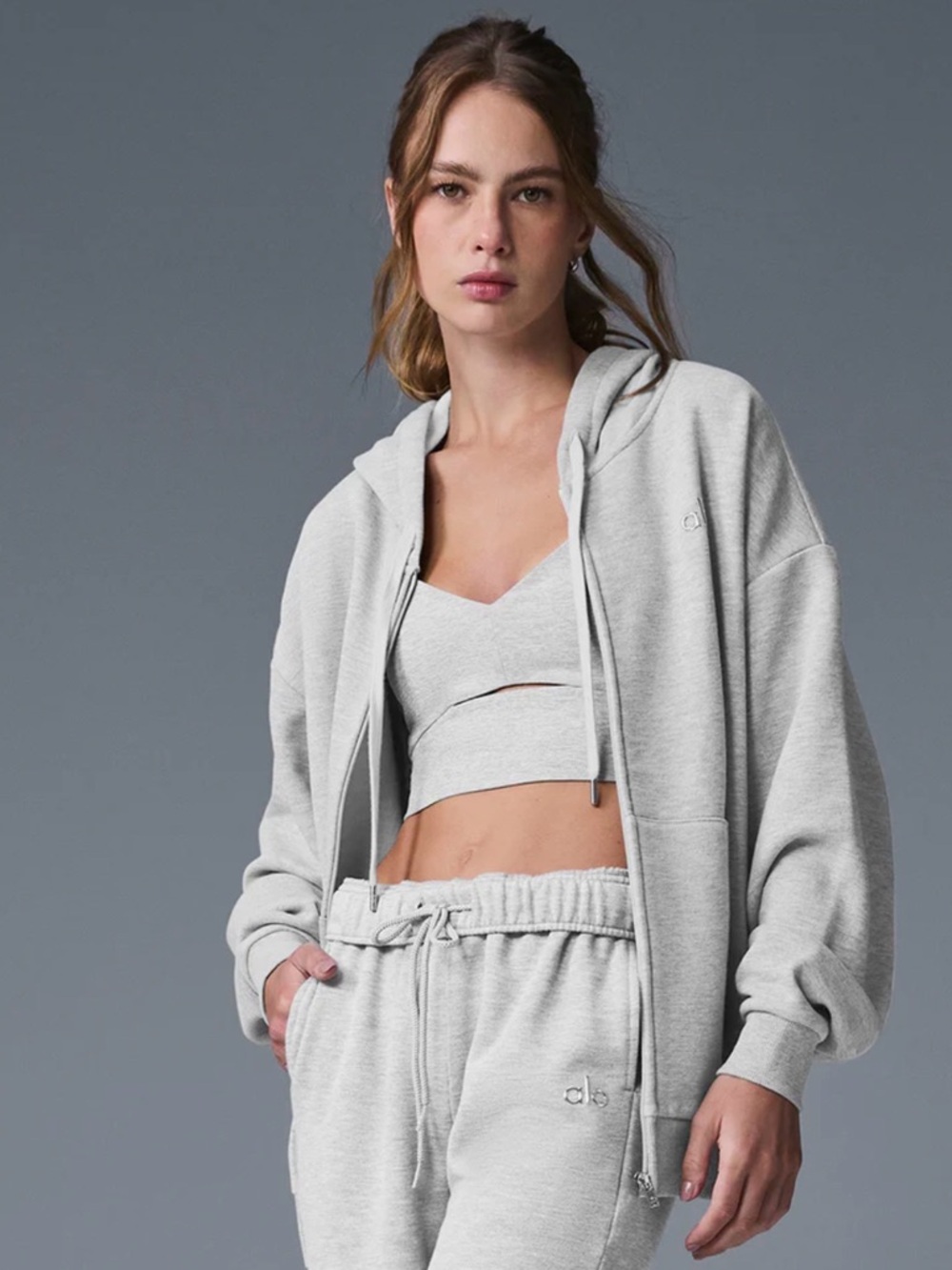 ALO Yoga Light Gray Accolade Full Zip Hoodie Size XS